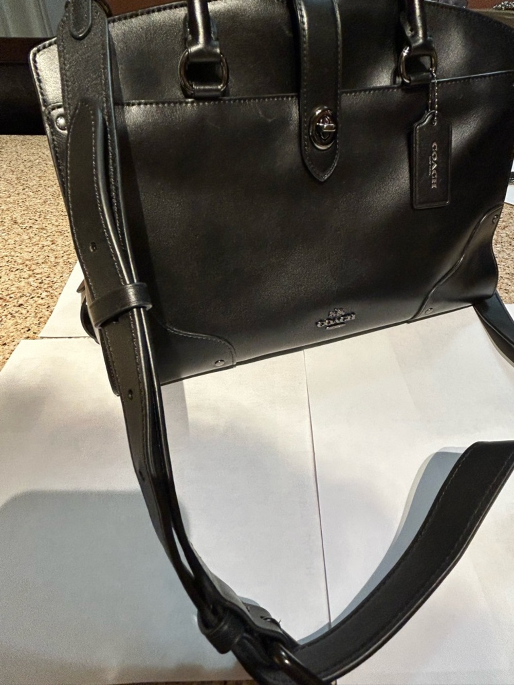 Coach Black Leather Coach Mercer 30 satchel with crossbody strap. - Picture 4 of 8